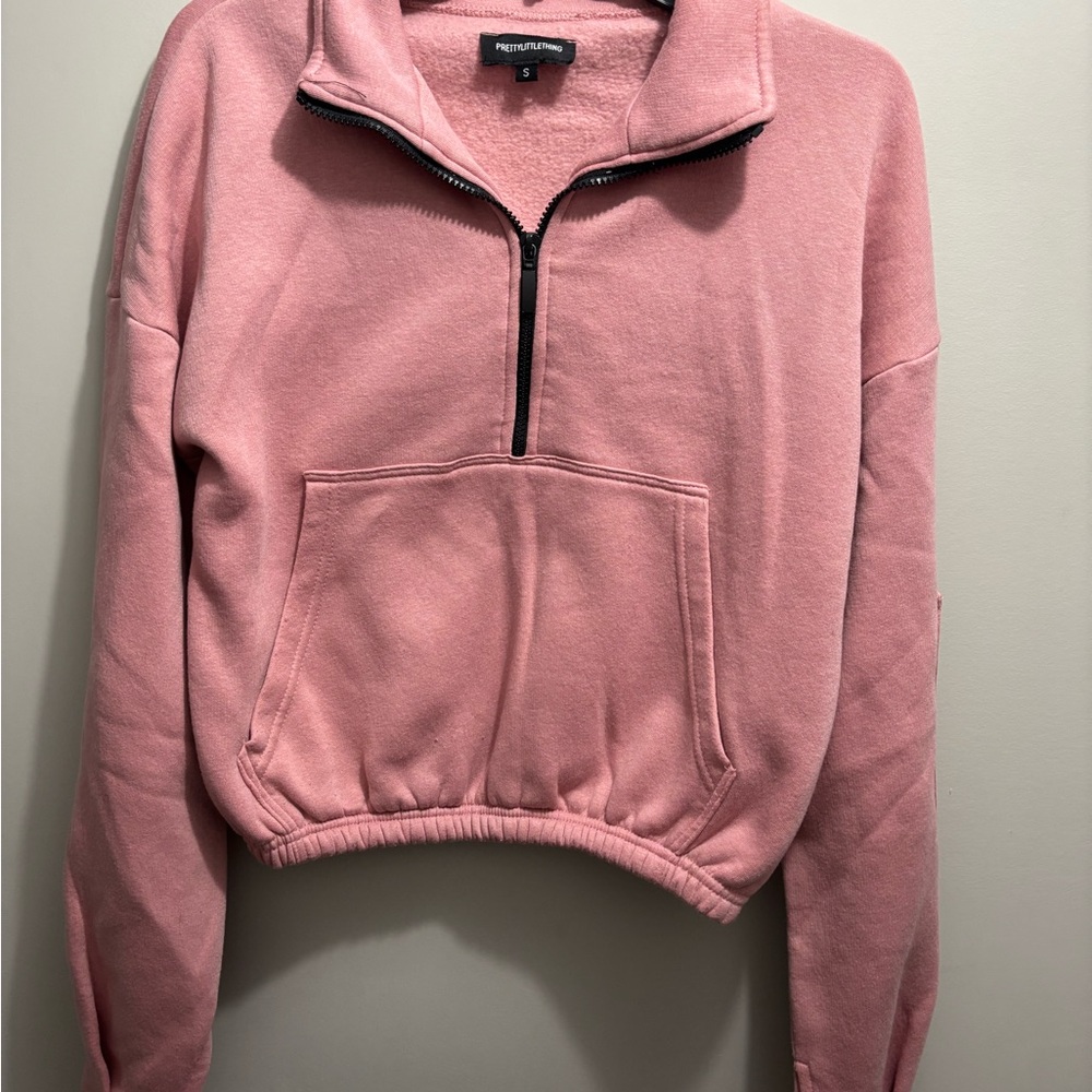 PrettyLittleThing Pink Quarter-Zip Sweatshirt